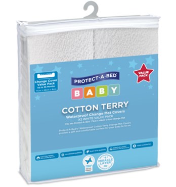 保护-床婴儿双人床包棉毛巾更换垫子覆盖-白色/灰色图像